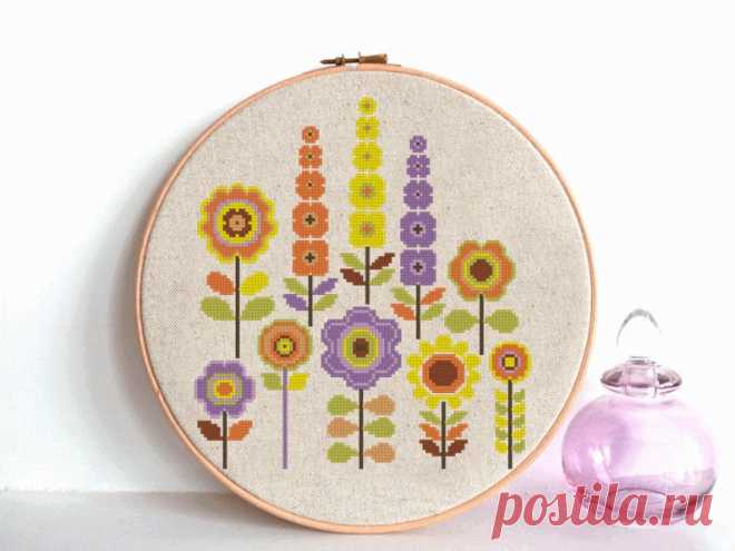 Flower Cross Stitch Floral Pattern Modern Primitive | Etsy