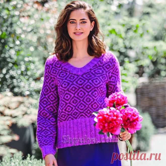 Эффектный жаккард, «косы» и в фиолетово-розовых тонах позволят вам выглядеть этой осенью восхитительно! Нитки сочного ягодного и сиреневого оттенков образуют гармоничный жаккардовый узор, который будет всегда радовать глаз!