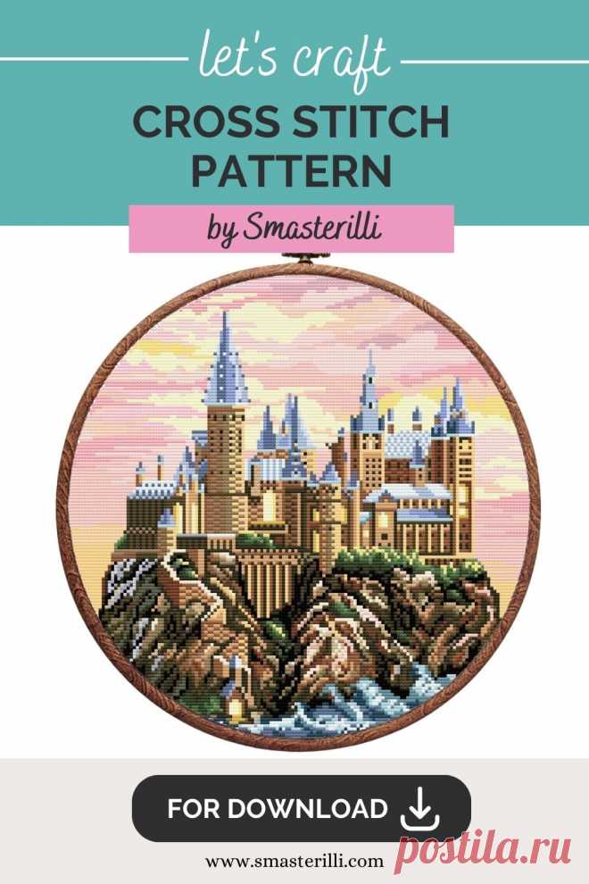 Hogwarts castle cross stitch pattern PDF , palace on sunset embroidery ornament by Smasterilli. Digital cross stitch pattern for instant download. Medieval Castle Pattern. Enchanted Castle Embroidery