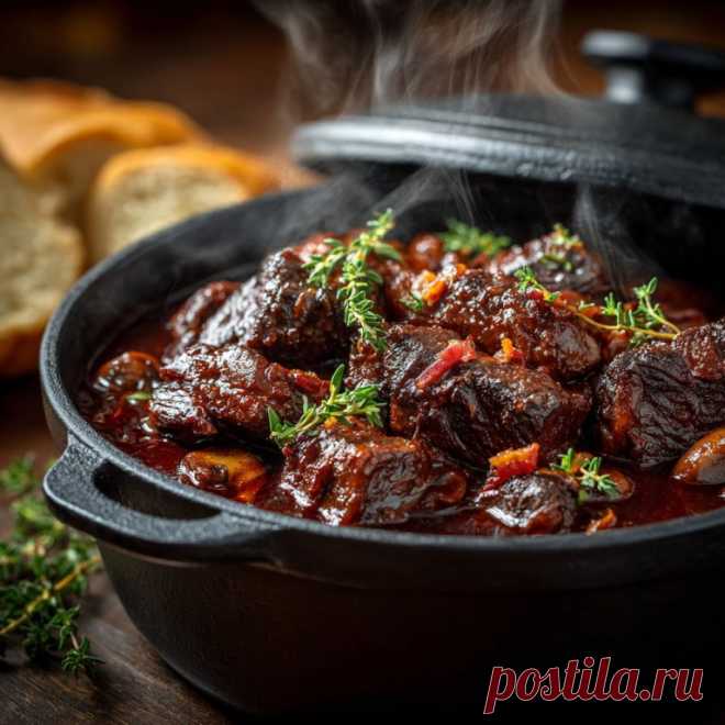 Мясо по-бургундски
Ингредиенты:
Телятина (мясо голяшки) — 600–700 г
Шампиньоны мелкие — 12–14 шт
Лук — 2 шт
Красное сухое вино
Бекон сырокопчёный
Масло растительное
Масло сливочное
Соль, перец — по вкусу
Тимьян — несколько веточек
Мука —...