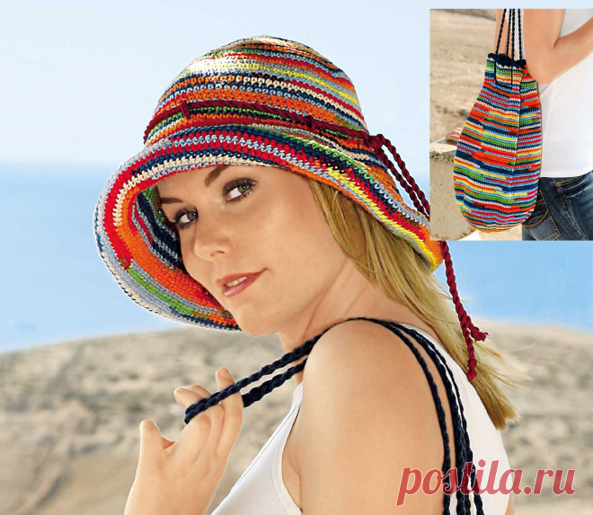 Шляпка и сумка крючком 
Предлагаю вашему вниманию очаровательный комплект из шляпки и сумки, связанных крючком.
Прекрасная летняя шляпа, связанная крючком из пряжи секционного крашения.
РАЗМЕР
S (M) L
ВАМ ПОТРЕБУЕТСЯ
Пр…