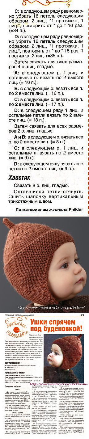 Детская шапка эльф спицами схема с описанием
